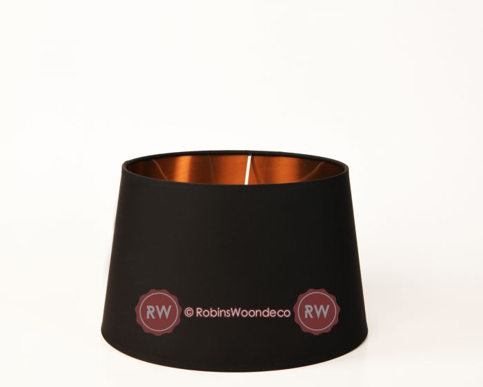 Ovale lampenkap taps 25cm zwart met koper aan binnenzijde